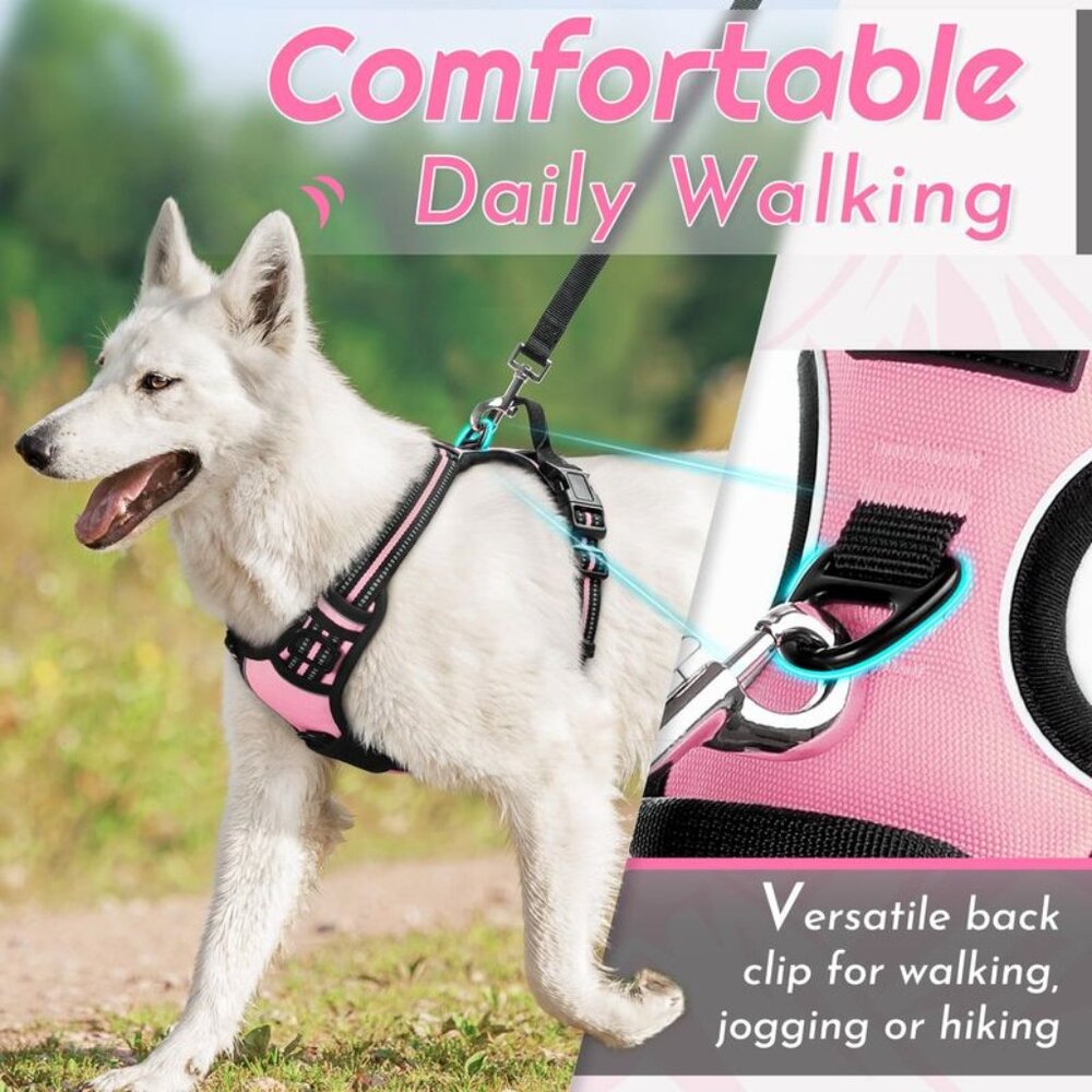 Eagloo Dog Harness Pink Black L No Pull Harness Reflective + Retractable Leash
